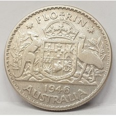 AUSTRALIA 1946 . FLORIN . ERROR / VARIETY . LARGE LOOP IN 6